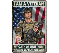 Plaque en métal pour la Journée des anciens combattants : « Je suis un ancien combattant. Mon serment d’engagement est valable à vie. » Affiche rétro pour garage, atelier, bureau, salle de loisirs, s