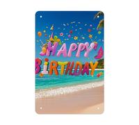 Plaque en métal pour la maison, panneau « Happy Birthday on The Beach » pour décoration murale, plaques d'art mural personnalisées pour entreprise, affiches amusantes pour jardin, cour, bureau, bar