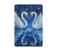 Plaque en métal pour la maison, panneau personnalisé en étain avec deux cygnes blancs pour décoration murale, plaques d'art mural personnalisées pour entreprise, affiches amusantes pour jardin, cour