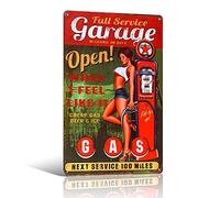 不适用 Plaque en métal pour mur de garage - Décoration rétro - Plaque en métal - Service complet - Station d'essence ouverte 24 heures