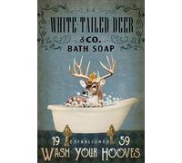 Plaque en métal pour salle de bain, motif cerf blanc, 20,3 x 30,5 cm