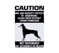 Plaque en métal « Protected by Doberman Pinscher Do Not Enter Warning » | Plaque murale vintage pour café, club, jardin, affiche en métal 20,3 x 30,5 cm