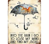 Plaque en métal « Rainy Day & Umbrella In the Rain I Go to Lose My Mind and Find My Soul » - Style vintage - Décoration murale pour cuisine, bar, club, garage, jardin, maison - 20,3 x 30,5 cm
