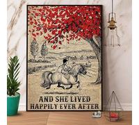 Plaque en métal rétro 20,3 x 30,5 cm - Décoration pour salle de bain - Petite fille à cheval et elle a vécu heureusement pour toujours après - Cadeau pour salon, bureau
