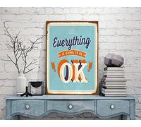 Plaque en métal rétro 30,5 x 40,6 cm « Everything is Going to Be Ok » - Style vintage - Citations inspirantes - Décoration d'intérieur - Affiche en métal - Décoration murale fantaisie - Art mural