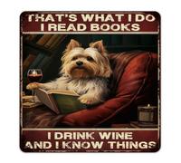 Plaque en métal rétro à suspendre avec inscription « That's What I Do I Read Books I Drink Wine And I Know Things » - Décoration murale pour le bureau ou la maison - 30,5 x 30,5 cm