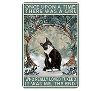 Plaque en métal rétro amusante avec chat noir - Once Upon a Time There was a Girl - Plaque en métal vintage pour maison, bureau, bar, pub, club, décoration murale - 20,3 x 30,5 cm