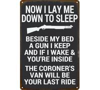 Plaque en métal rétro amusante « Now I Lay Me Down to Sleep Beside My Bed a Gun I Keep » - Poster vintage « No Trespassing » pour maison, café, bar, salon, grotte, maison, garage, décoration murale