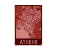 Plaque en métal rétro avec carte de voyage Athènes Grèce