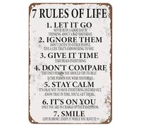 Plaque en métal rétro avec citations motivantes 7 Rules Of Life - Décoration murale vintage pour maison, café, bar, pub, jardin, bureau, club, salle de sport, caverne - 20,3 x 30,5 cm