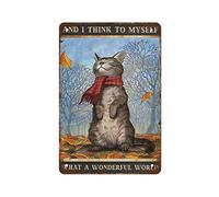 Plaque en métal rétro avec feuilles d'automne et chat What A Wonderful World Poster Feuilles d'automne Décoration murale 20,3 x 30,5 cm Décoration de maison, bar, pub, magasin, salle à manger,