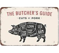 Plaque en métal rétro avec inscription Butcher Cuts of Pig Pork Guide Retro Fashion Chic Sign Funny Home Cave Garage Bar Wall Decoration Vintage Metal Sign 20,3 x 30,5 cm