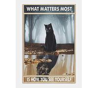 Plaque en métal rétro avec inscription « For What Matters Most is How You See Yourself » - Motif chat noir - Décoration murale - 20,3 x 30,5 cm