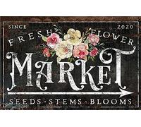 Plaque en métal rétro avec inscription « Fresh Flower Market » - 30,5 x 20,3 cm
