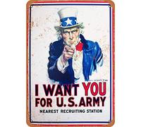 Plaque en métal rétro avec inscription « I Want You for US Army Uncle Sam » - 20,3 x 30,5 cm