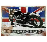 Plaque en métal rétro avec motif moto de triomphe avec drapeau britannique, pub, bar, maison, cuisine, restaurant - 20,3 x 30,5 cm