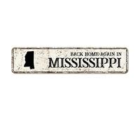 Plaque en métal rétro « Back Home Again in Mississippi » en aluminium pour cuisine, maison, jardin, café, 10,2 x 40,6 cm