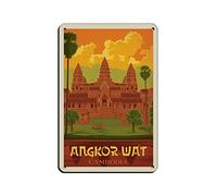 Plaque en métal rétro Cambodge Angkor Wat - Décoration murale pour intérieur et extérieur - 14 x 20 cm