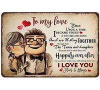Plaque en métal rétro Carl et Ellie To My Love Once Upon A Time I Became Yours - 14 x 20 cm - Support mural - Bleu - Love Story - Plaque décorative en métal pour chambre à coucher
