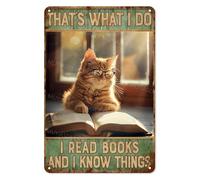 Plaque en métal rétro en aluminium avec chat Lire des livres et savoir des choses - 20,3 x 30,5 cm