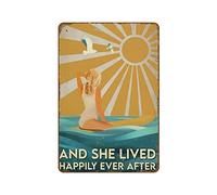 Plaque en métal rétro en étain avec inscription « Surfing Girl Surfing and She Lived Happily Ever After » - 20,3 x 30,5 cm