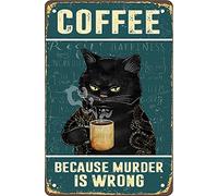 Plaque en métal rétro en forme de chat - Décoration murale vintage - Because Murder Is Wrong - Décoration de bar - 20,3 x 30,5 cm