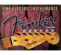 Plaque en métal rétro Fender Guitar Man Cave 30,5 x 20,3 cm