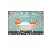 Plaque en métal rétro Golden Retriever Dog Bath Soap Wash Your Paws - Affiche murale en métal pour maison, bar, café, garage, salle de bain - 14 x 20 cm