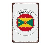 Plaque en métal rétro Grenade, drapeau de la Grenade, sceau en étain pour intérieur ou extérieur, Man Cave Garage Signes en métal vintage, souvenir de pays patriotique, panneau en aluminium, 20,3 x