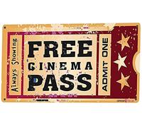 Plaque en métal rétro/Home Cinéma - Ticket to The Movie Room - Salle de médias, salle familiale, bar, tanière - Décoration murale - 30,5 x 20,3 cm