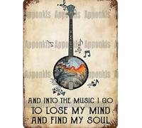 Plaque en métal rétro humoristique « Banjo et musique : je perds la tête et retrouve mon âme », idéale pour la décoration murale de la maison, de la cuisine, d'un bar, d'un café ou d'un garage (20 x