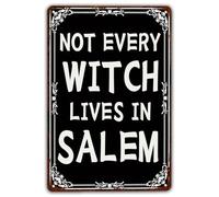 Plaque en métal rétro humoristique pour Halloween : « Toutes les sorcières vivent à Salem », décoration murale en fer forgé pour la maison, la cuisine, un café, un pub ou une véranda, 30 x 20 cm.