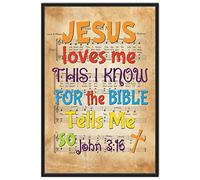 Plaque en métal rétro Jésus Loves Me This I Know for The Bible Tells Me So, John 3:16 - Décoration murale chrétienne pour chambre d'enfant - 20,3 x 30,5 cm