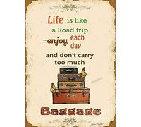 Plaque en métal rétro « La vie est comme un road trip - Profitez de chaque jour et ne transportez pas trop de choses » Plaque en aluminium pour décoration murale de café à domicile 8 x 12 pouces