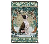 Plaque en métal rétro « Once Upon a Time There was a Girl Who Really Loved Boston Terriers » - Affiche murale en métal pour maison, bar, café, garage, salle de bain - 30 x 20 cm