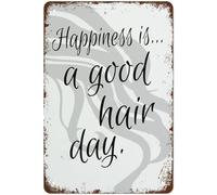 Plaque en métal rétro pour coiffeur - Happiness is A Good Hair Day - Décoration pour garage, cour, maison, extérieur - 20,3 x 30,5 cm