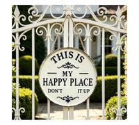 Plaque en métal rétro pour décoration murale - This Is My Happy Place Don't Mess It Up - 30,5 cm ronde en étain utilisée pour la maison, le café, le bar, l'entrée, capable d'exprimer drôle, durable et