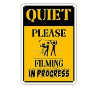 Plaque en métal rétro Quiet Please Filming In Progress - 20,3 x 30,5 cm