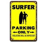 Plaque en métal rétro Surfer Parking Only Violators Will Be Wiped Out, décoration murale vintage à suspendre pour la maison, le bureau, le bar, le pub, le café, la grotte d'homme - 20,3 x 30,5 cm