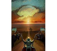 Plaque en métal rétro The Road is Calling, I Must Go to The Sunset Biker Plaque en métal rétro Restaurant Farm Cafe Shopping Mall Man Cave Décoration murale Peinture sur fer Plaque métallique 20,3 x 3