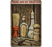 Plaque en métal rétro « These are My Weapons » pour barber - Décoration murale vintage - Décoration murale - 15,2 x 20,3 cm