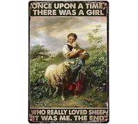Plaque en métal rétro vintage « Il était une fois une fille qui aimait vraiment les moutons » pour la cuisine, le jardin, la maison, l'horticulture, le bar, le pub, décoration murale intérieure et ex