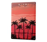 Plaque en métal rétro vintage pour le salon - Motif Miami Florida USA - 20 x 30 cm