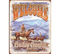 Plaque en métal rétro vintage « Welcome Cowboy Country Western » - 20,3 x 30,5 cm