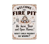 Plaque en métal rétro « Welcome The Fire Pit Beer And Open Flames_1 » pour café, bar, pub, maison, salle de jeux, salle de sport, club - Décoration murale vintage - 20,3 x 30,5 cm