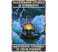 Plaque en métal rétro Yoga Master - Master Yourself is The Real Power - Panneau en aluminium pour maison, garage, magasin, bar, cave, café, ferme, campagne, cuisine, décoration murale - 14 x 20 cm