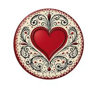 Plaque en métal ronde rétro en forme de cœur rouge avec motif floral noir sur fond crème pour café, bar, pub, maison, salle de jeux, salle de sport, club, affiche en métal vintage 20,3 x 20,3 cm