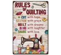 Plaque en métal Rules of Quilting pour machine à coudre avec citations inspirantes - Plaque en métal avec inscription « Hope Grace Dreams Laughter Love » - Décoration murale pour chambre à coucher