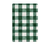 Plaque en métal rustique à carreaux vert forêt crème décoration murale pour salle de bain, toilettes, ferme, toilettes, cour, 20 x 30 cm