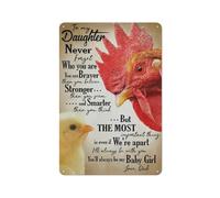 Plaque en métal rustique « À ma fille, je serai toujours avec toi. Je t'aime, papa ». Décoration murale style ferme avec des poules, pour la maison, le jardin, le salon, la chambre ou le porche. Di